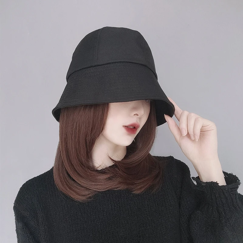 Synthetic Fisherman's Hat Hair Wig Natural Black / Brown Short Straight Wigs Naturally Connect Synthetic Hat Wig Adjustable For