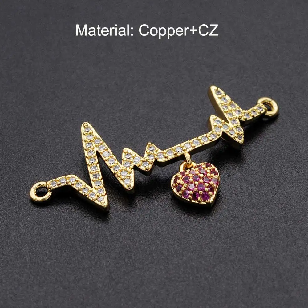 

17x35mm CZ Zircon DIY Jewelry Heart Beating Charm Connectors Wholesale Jewellery Connector Custom Orders Welcome Factory Sale