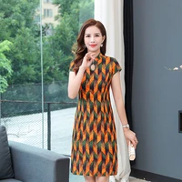 improved cheongsam chinese style womens mid long short sleeve dress new summer skirt