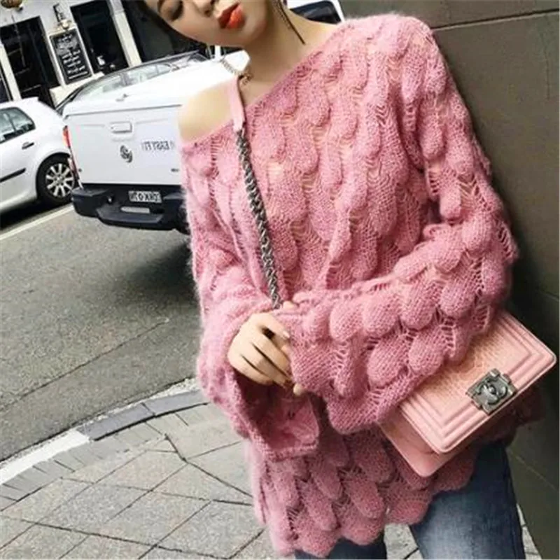 Вязаный свитер женский длинный рукав Свободные Джемперы Женские с расклешенным