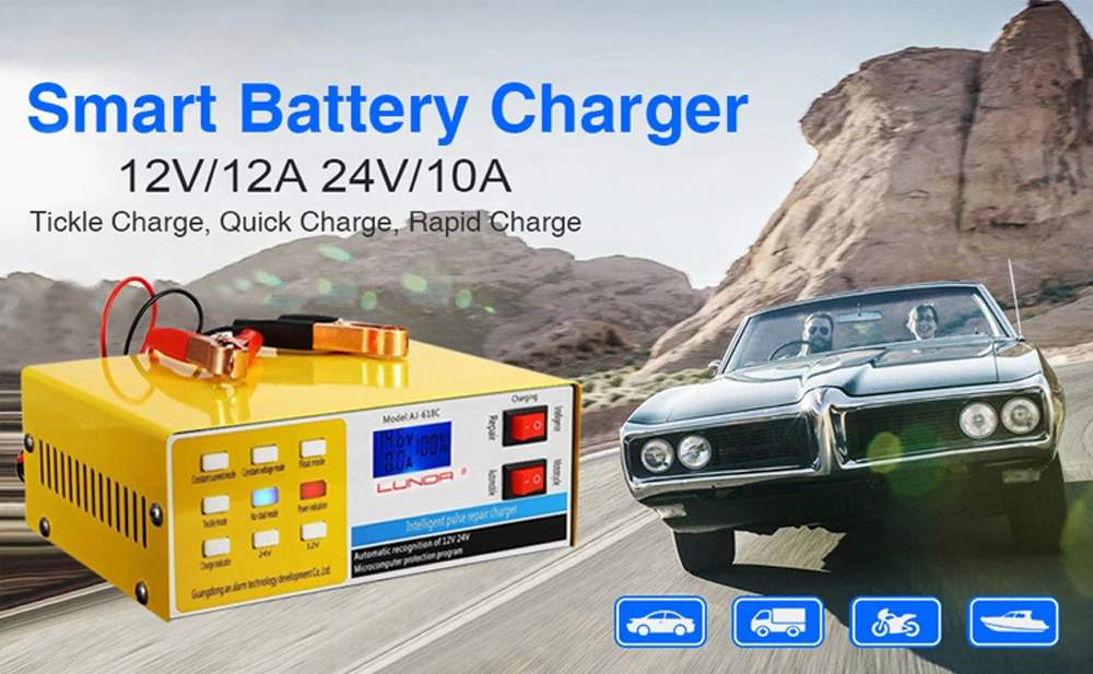 12 V/24 V 200AH автомобиля Батарея Зарядное устройство автоматического 5-ти ступенчатый интеллигентая(ый) Пульс Ремонт зарядным устройством для автомобилей Грузовик Мотоцикл RU Версия