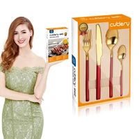 24pcs high quality hotel luxury wedding gift colored polished plated metal stainless steel wedding flatware set gold cutlery set