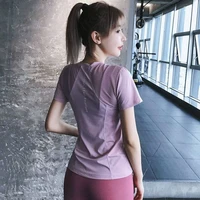 summer yoga t shirt women letter quick drying running exercise short sleeved mesh breathable workout fitness sports tops