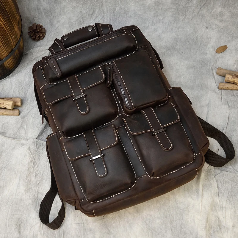 Мужской рюкзак из натуральной кожи повседневный коровьей 16 дюймов для ноутбука