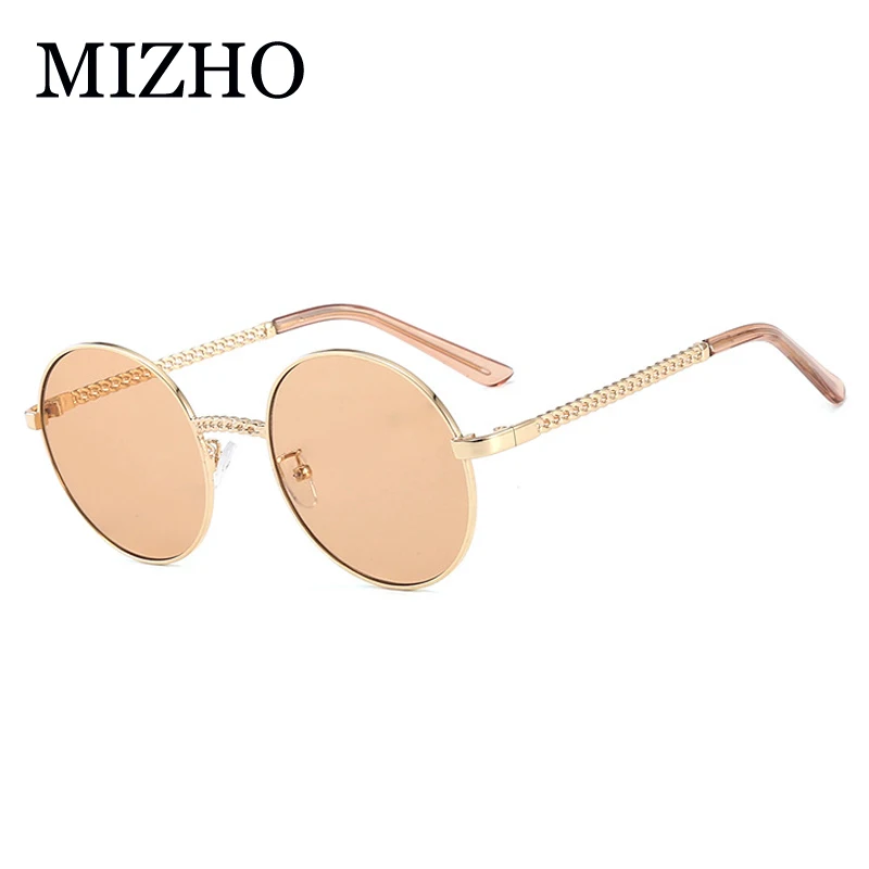 MIZHO, модные розовые солнцезащитные очки для женщин, круглый модный, высокое качество, металлическая цепь, UV400, оттенки, классические корейские очки, мужские очки