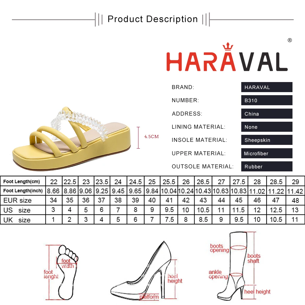 

HARAVAL Women Fashion Sandals Shoes Thick Bottom White Yellow Outside Sheepskin String Bead Solid Adult Female Shoes Women B310