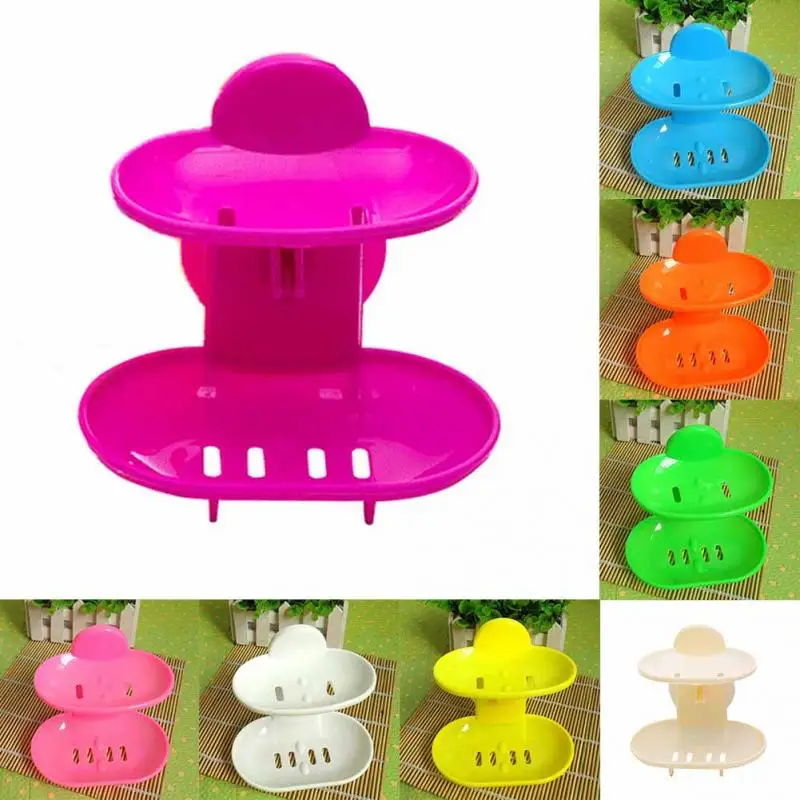 

New Double Layers Strong Sucker Soapbox Soap Draining Holder Soap Dish kitchen Bathroom storage Box space saving tools YH-459912