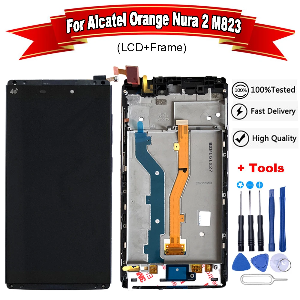 ЖК-дисплей и сенсорный экран 5 дюйма для Alcatel Orange Nura 2 M823 с рамкой отличные