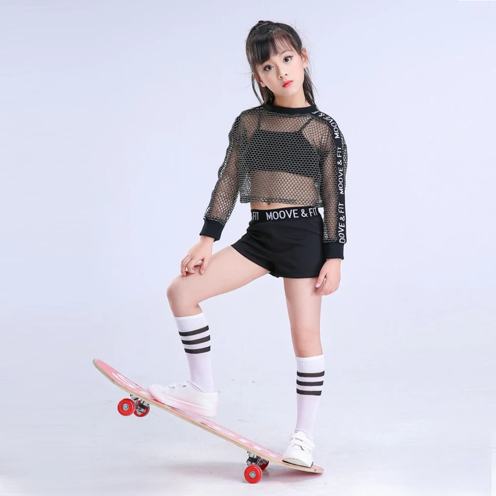 Красный сетчатый кроп топ в стиле хип хоп для девочек костюм джазовых танцев