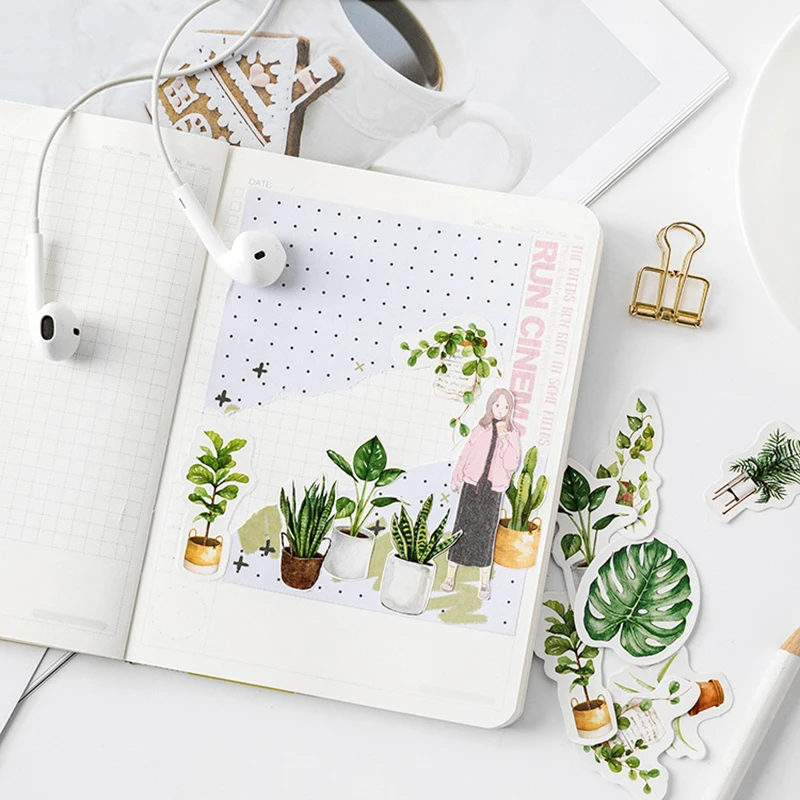 

Green Plants Paper Small Diary Mini Japanese Box Stickers Set Scrapbooking Cute Flakes Journal Stationery Handmade with Love