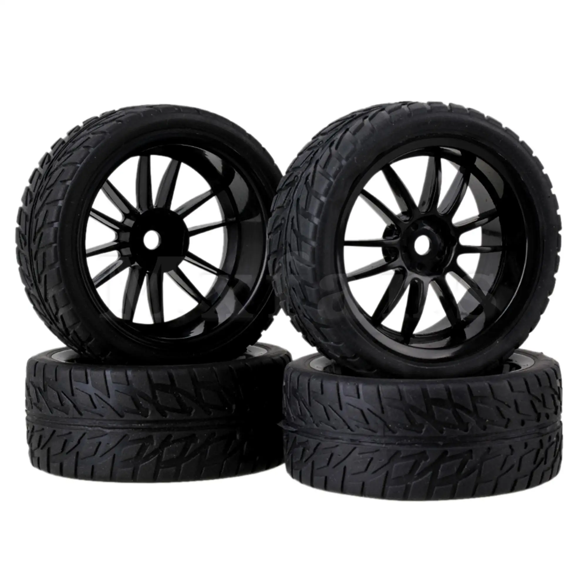 

Черные колесные диски RC1:10 12 спиц и Резиновые Колесные шины с рисунком пламени для автомобиля, 4 шт.