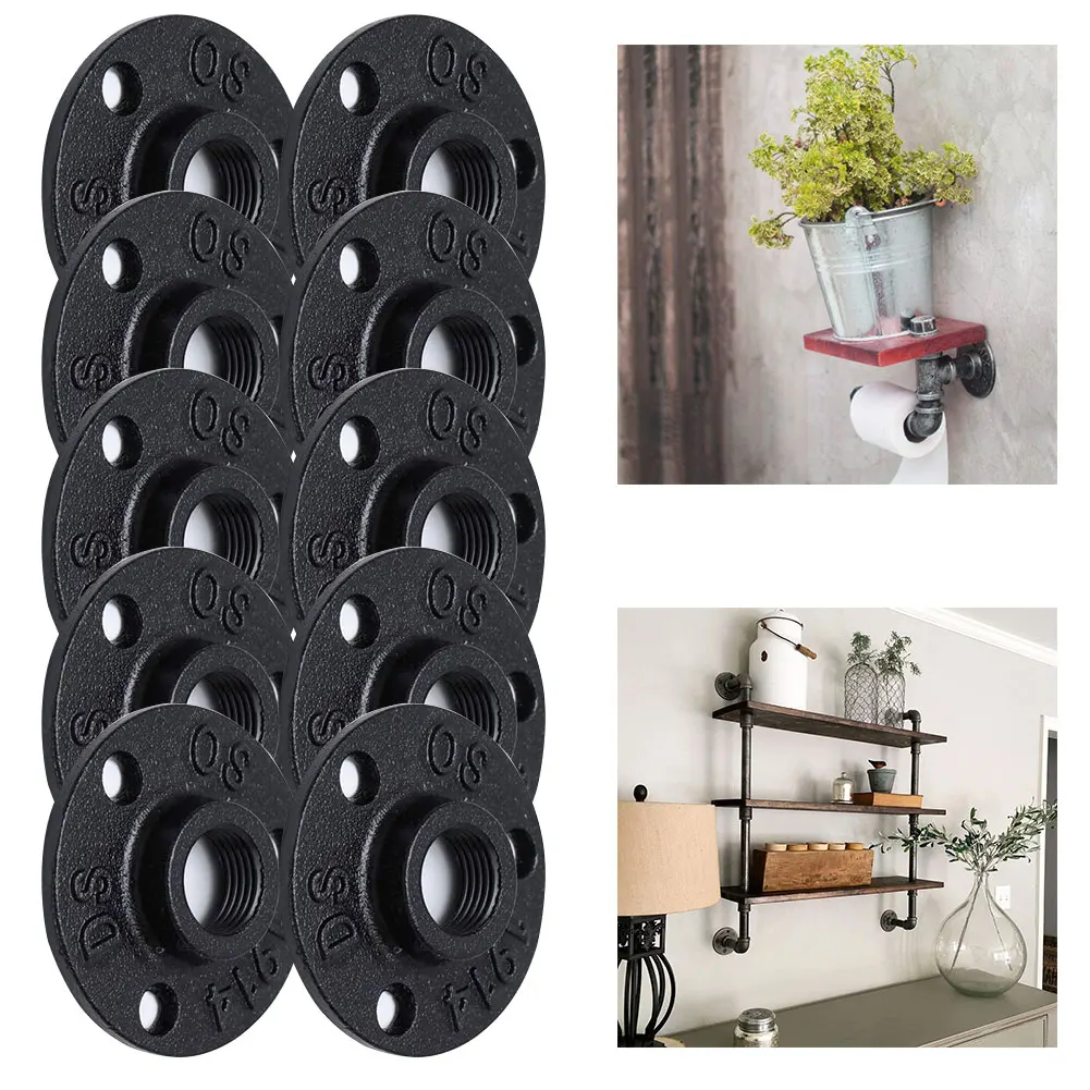 

10PCS Floor Flange Industrial Vintage Style Home Malleable Iron Pipe Fittings Industrial For DIY Project Furniture Decoration