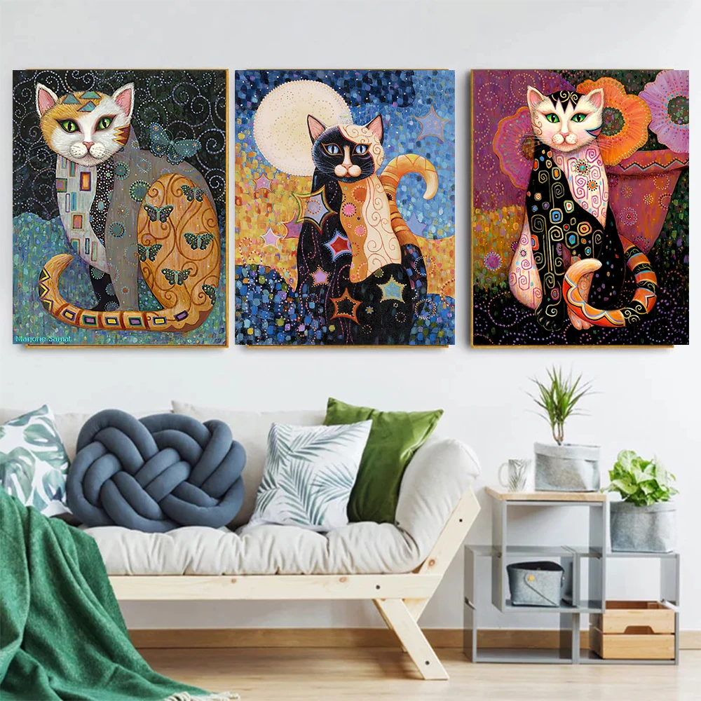 

Funny Stitching Cat Watercolor Poster Watercolor Art Print Retro Canvas Painting Home Decoration Room Decor