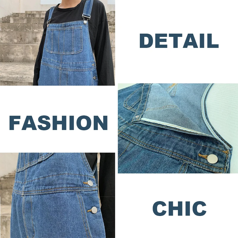 

Jumpsuits Women Loose Wide Leg Denim Trousers Female All-match Solid Fashion Student Leisure Ins Ulzzang BF Harajuku Bottoms New