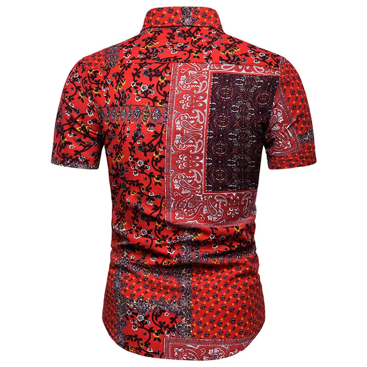 Vintage Shirt Men Slim Fit Camisas Hombre 2022 Brand New Short Sleeeve Paisley Hawaiian Mens Cotton Linen Dress Shirts 5XL |