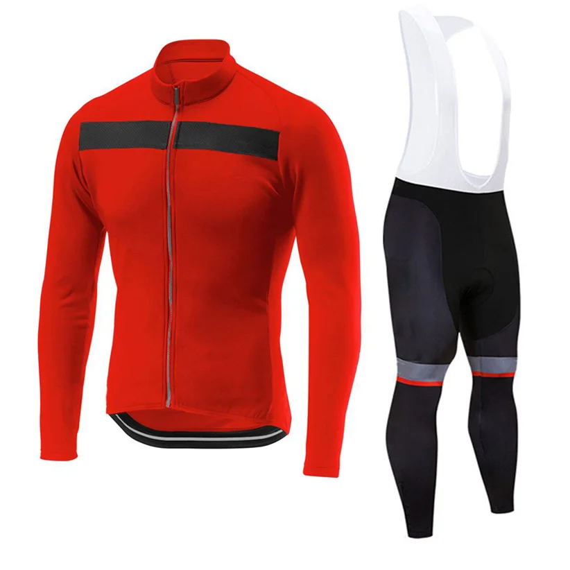 

Pro Team Long Sleeve Cycling Jersey Set Bib Pants Ropa Ciclismo Bicycle Jacket MTB Bike Jersey Uniform Men Red Sport Clothes