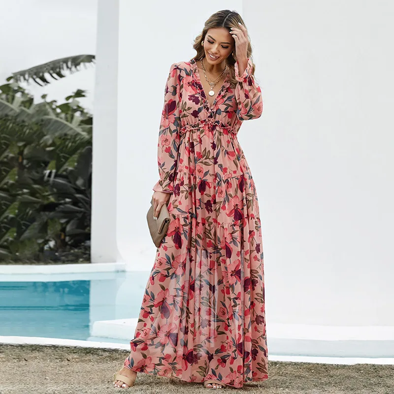 

Long Dress 2021 Summer New Sexy Party Maxi Dresses Ladies Casual Kleidung Sommerkleid Vintage Boho Floral