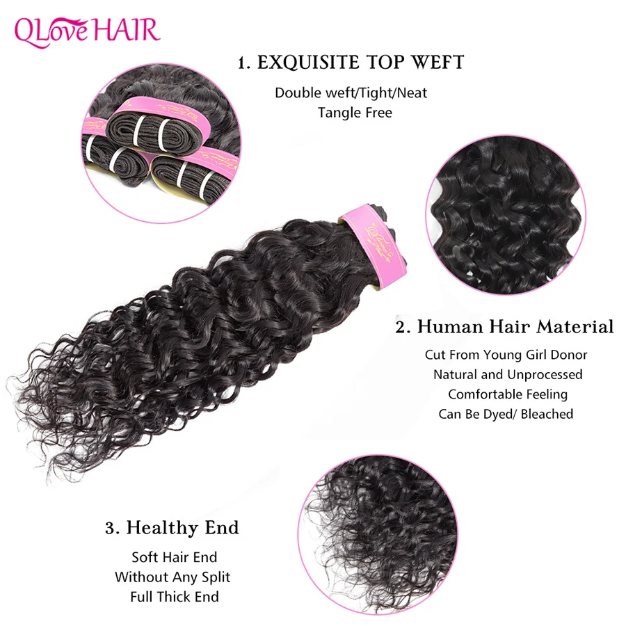 

Qlove Hair Water Wave Bundles With Frontal Indian Hair Weave With Lace Closure Remy Human Hair Bundles With Frontal