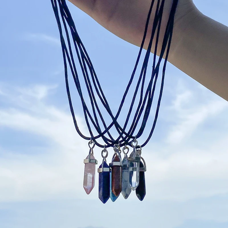 

1PCS Natural stone Quartz Crystal Pendants tiger eye Opal aventurine endulum for DIY Jewelry making necklace Accessories