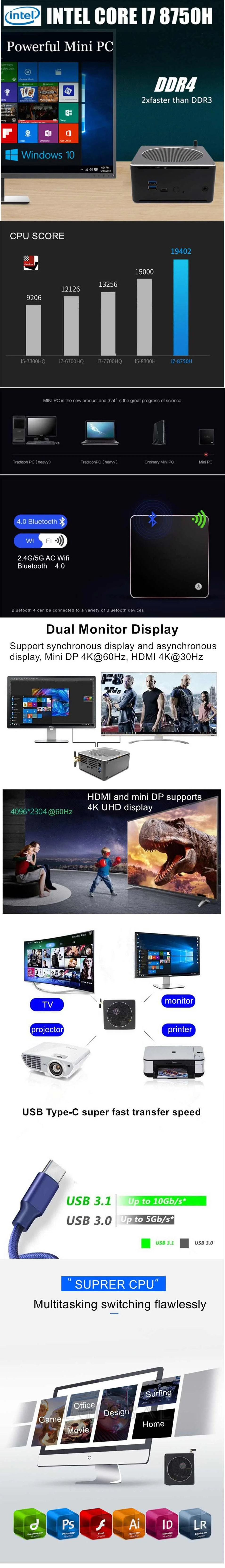 HYSTOU S200 Мини ПК i7 8750H 8 Gen Barebone четырехъядерный процессор Win10 DDR4 Intel UHD графика 630 4,1 ГГц безвентиляторный Миниатюрный Настольный ПК