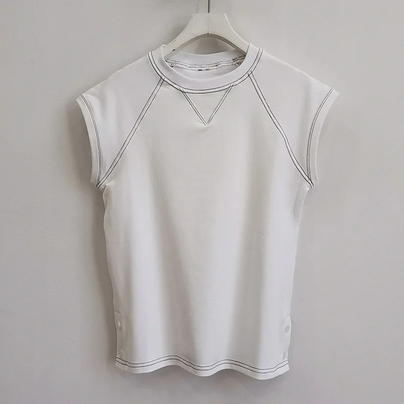 

2021 New Summer Casual Ladies Vest Solid Color High Quality Women Waistvest Round Neck Loose Fashion Elegant Female Gilet T797