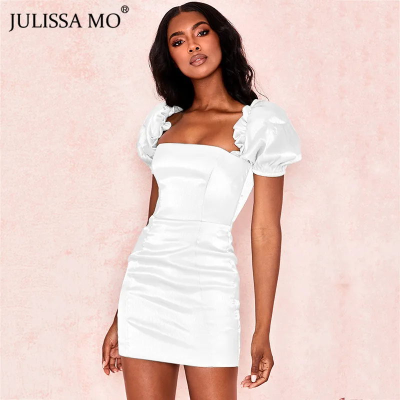 Julissa mo сатиновое элегантное женское платье с пышными рукавами Осеннее облегающее