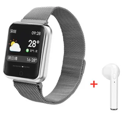 silver add headset Bluetooth умные часы P68 с поддержкой кровяного кислорода, давления, сердечного ритма, IP68 Водонепроницаемые спортивные Смарт-часы для xiaomi huawei iphone - Цвет: silver add headset