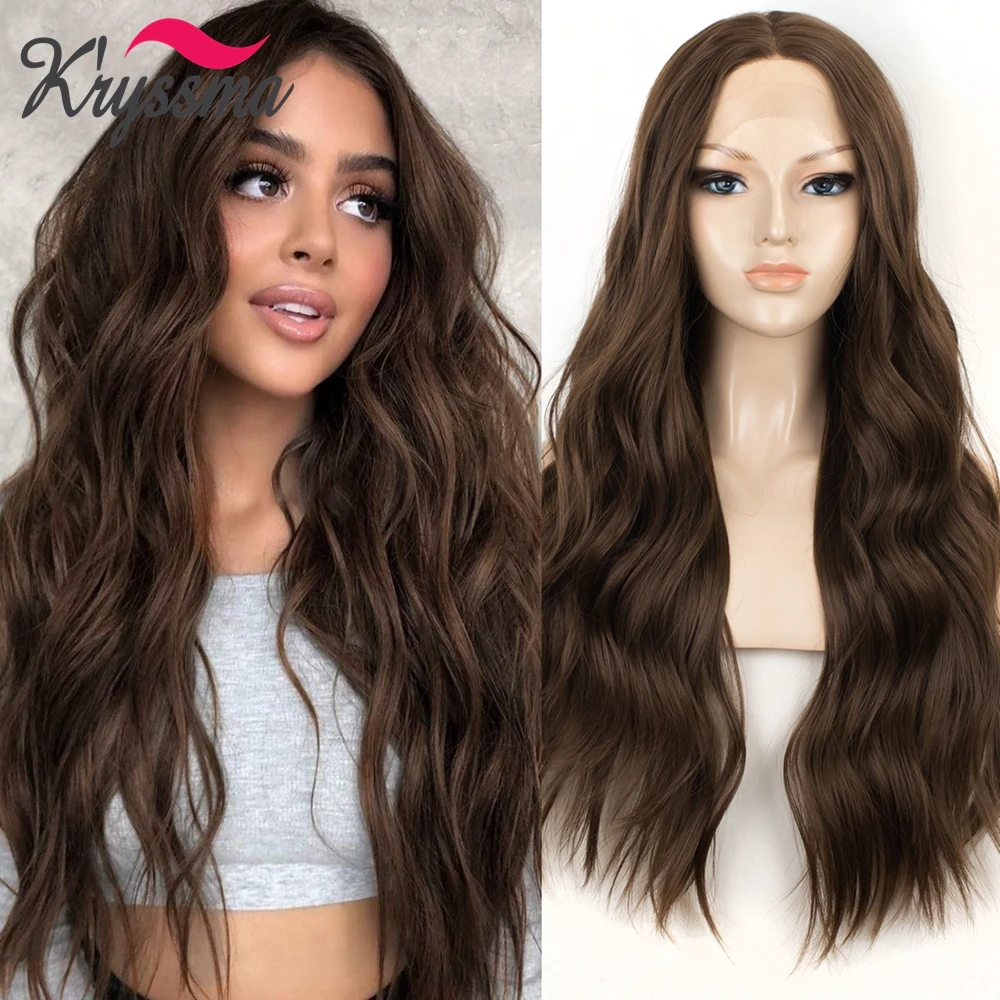 Kryssma Synthetic Lace Front Wig Brown Long Wavy Wigs For Women Women's Cosplay Wigs 13x3 Lace Wig Middle Part Heat Resistant