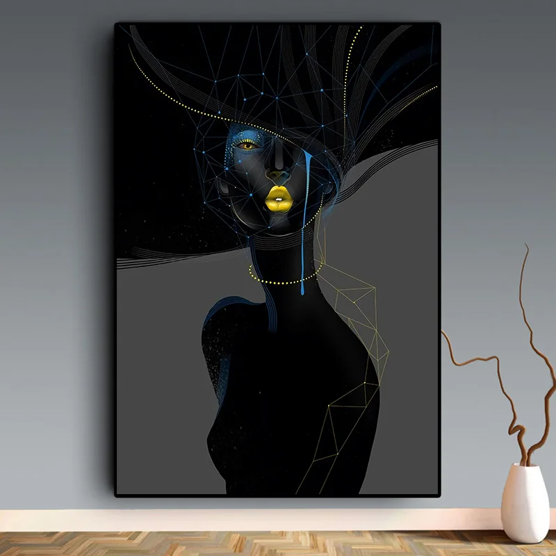 Красивая Золотая черная Дамская картина маслом на холсте постеры и принты