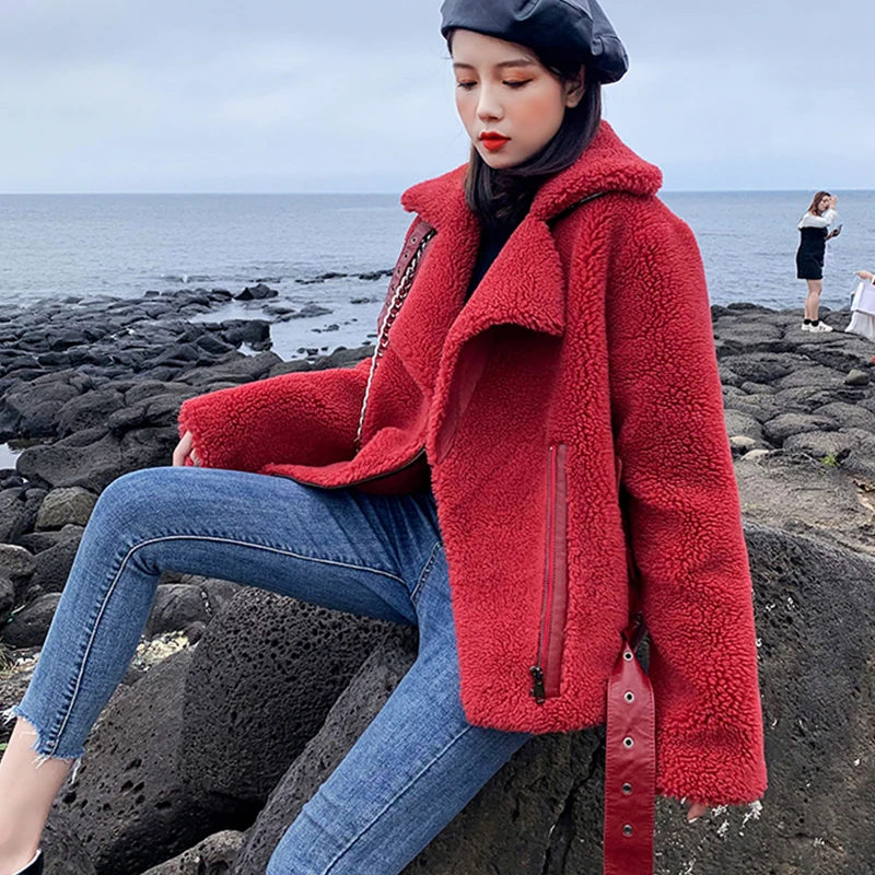 Пальто и куртки Женское зимнее пальто из овечьей шерсти новый стиль с длинным