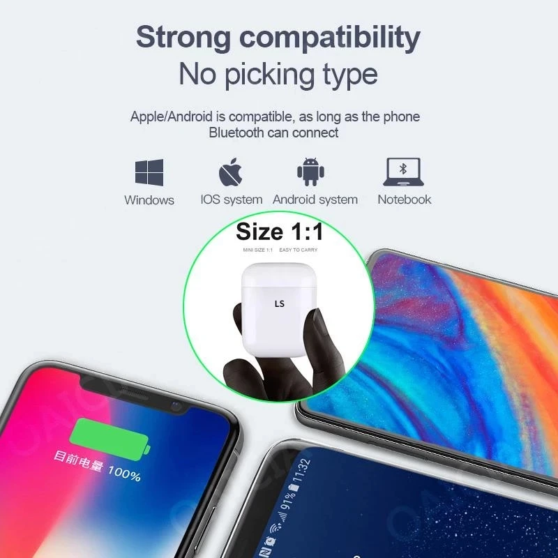 Original i12 tws Stereo Wireless 5.0 Bluetooth Earphone Earbuds Headset With Charging Box For iPhone Android Xiaomi smartphones |