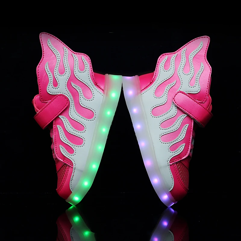 2018 New Hot Pink Kids Shoes Boys Girls Fashion LED Lights USB toddler Luminous Wings Sneakers Children Comfortable Flats Sports | Детская
