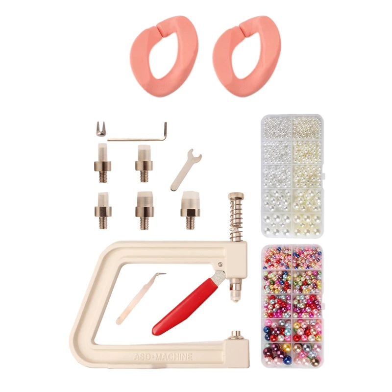 

1Set Hand Press Pearl Setting Machine Tools & 50PCS Eraser Effect Flat Twist Oval Open Ring Beads Connector Link Chain