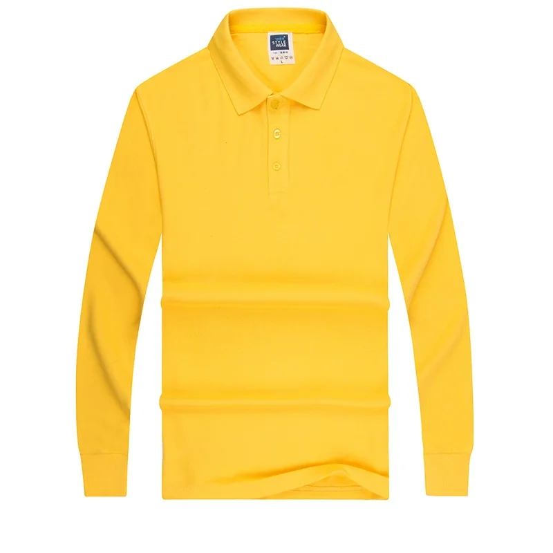 Men's Clothing Shirts 65% Cotton Polyester Full Long Sleeve Casual Solid Oxford Buttons Stand Square Collar Polo T-Shirt | Мужская