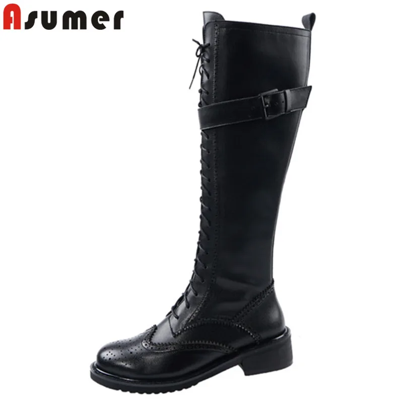 ASUMER/2020 Высококачественная обувь из натуральной кожи Женские сапоги до колена с