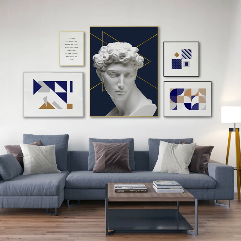 

Canvas Painting Abstract David Sculpture Geometric Traingles Wall Art Pictures Gallery Posters Prints for Living Room Home Decor