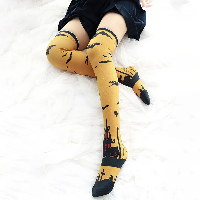 Гетры выше колена в готическом стиле с рисунком призрака тыквы летучей мыши |