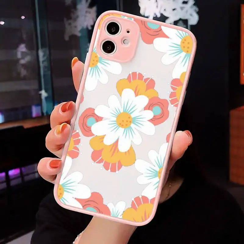 

Cute cartoon daisy flower Phone Case For iPhone 12 11 Mini Pro XR XS Max 7 8 Plus X Matte transparent Pink Back Cover