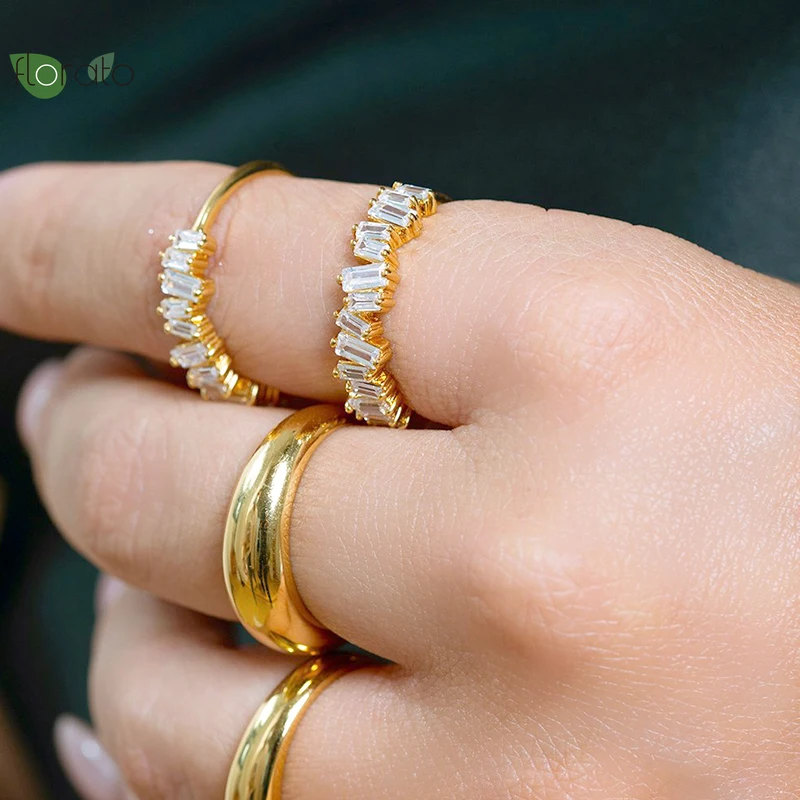 

White Rectangular Zircon Rings 24k Gold-Plated\Silver Luxury Pave Crystal Ring Fashion Finger Fine Jewelry Couple Wedding Rings