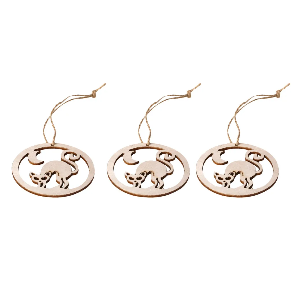 3 шт. деревянный бежевый березовый полый подвесной кулон для Хэллоуина украшение