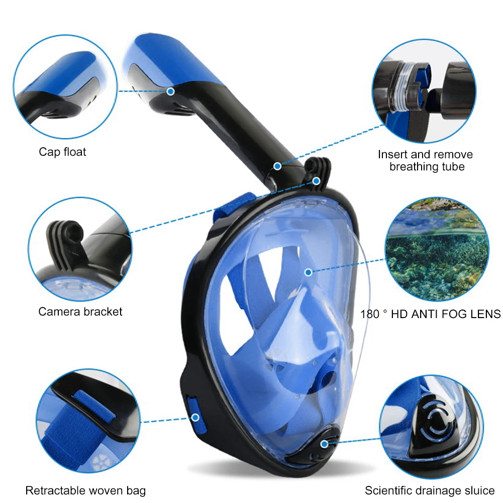

Full Face Scuba Snorkeling Face Mask Underwater Respirator Swimming Training Diving Care Equipment for Children Kids Adult