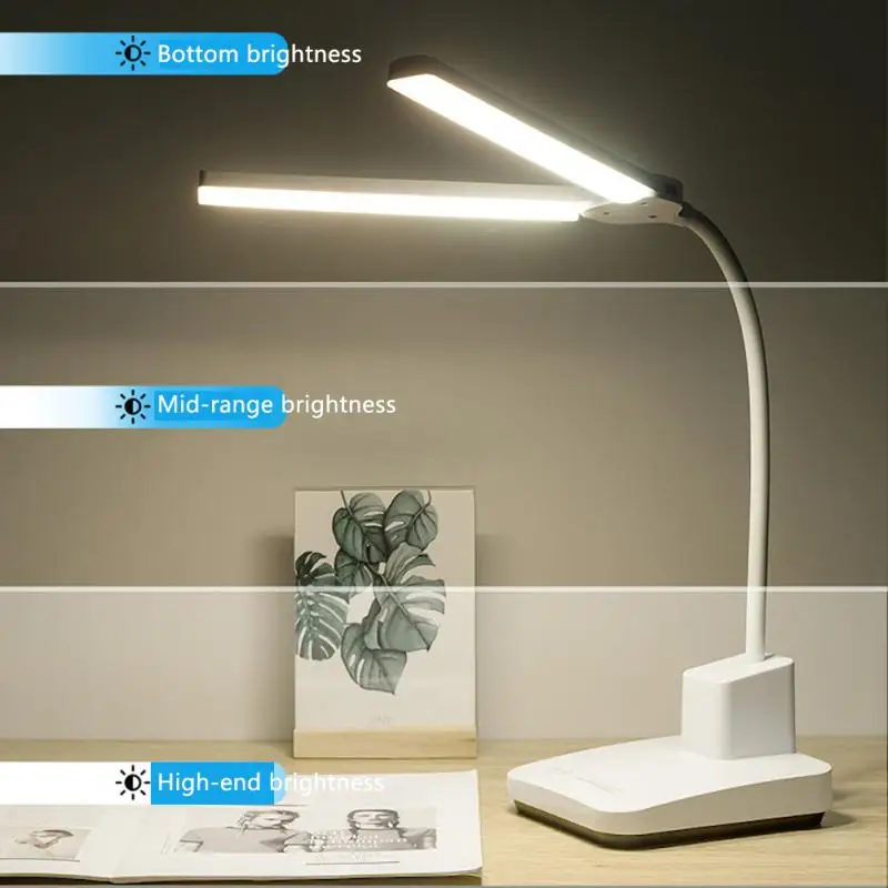 

LED Desk Lamp Double Head 52cm USB Charging Stepless Dimming Eye Protection Reading Book Lights Three-color Switch Table Light