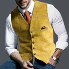 Мужской жилет, однобортный, желтый, серый, приталенный пиджак с V-образным вырезом, деловая Мужская одежда, жилет для делового костюма