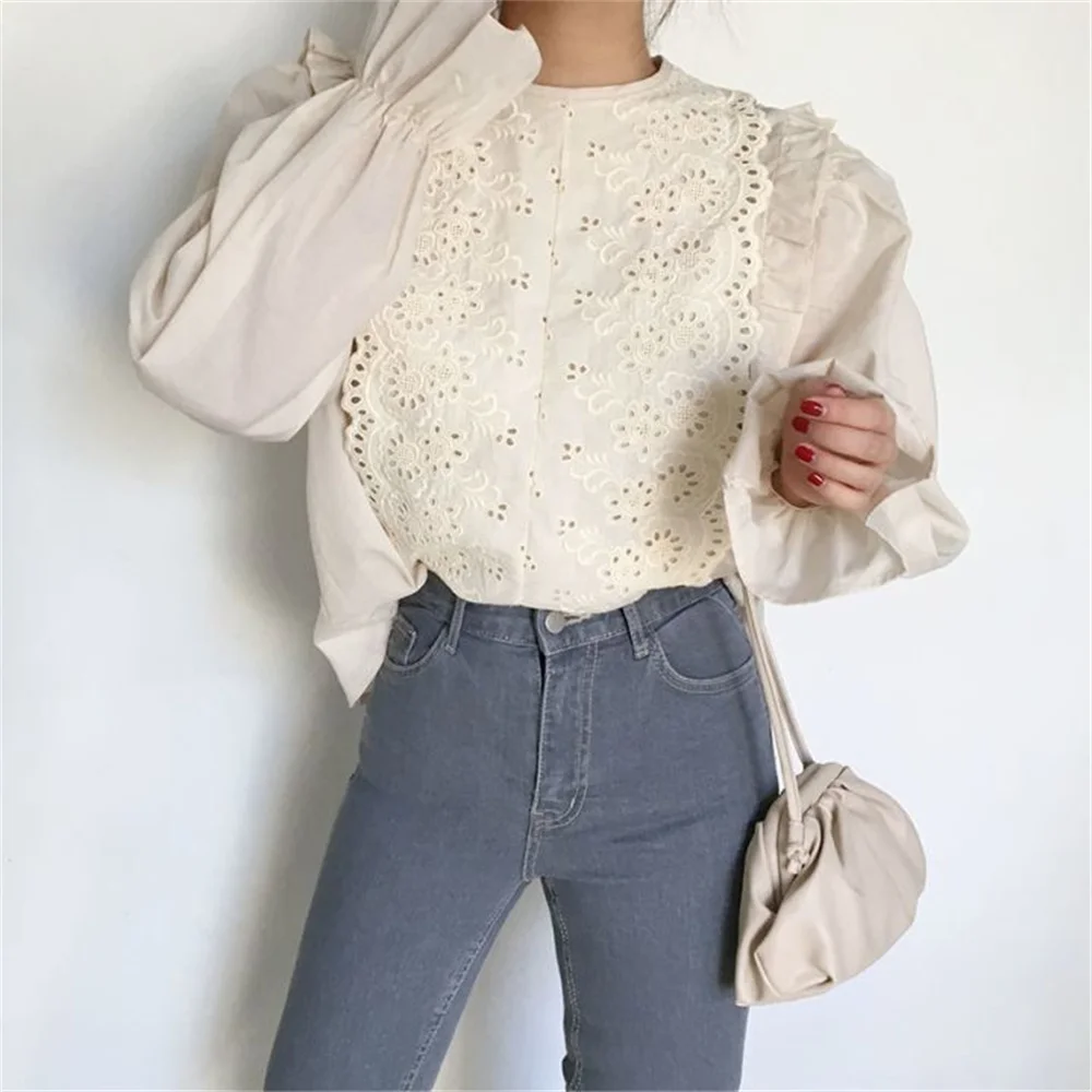 

대한민국 Apricot Sweet Hot Women Blouses Loose-Fitting New Chic Ruffles High Street Gentle Fashion Office Lady Shirts Tops