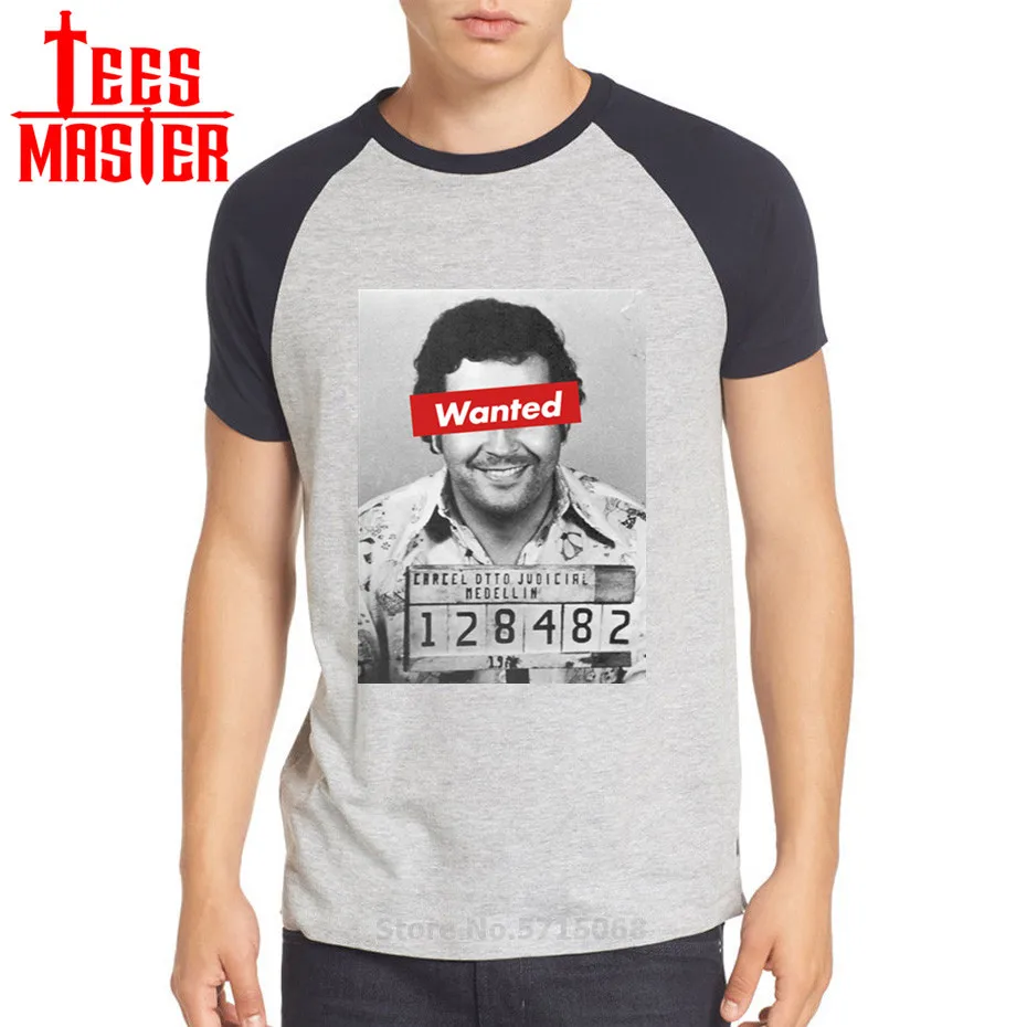 Wanted Pablo Escobar Narcos Men's T Shirt Hip Hop Camisetas Tee Joaquin Guzman El mugshot Plata O Plomo Cotton Top Tees | Мужская