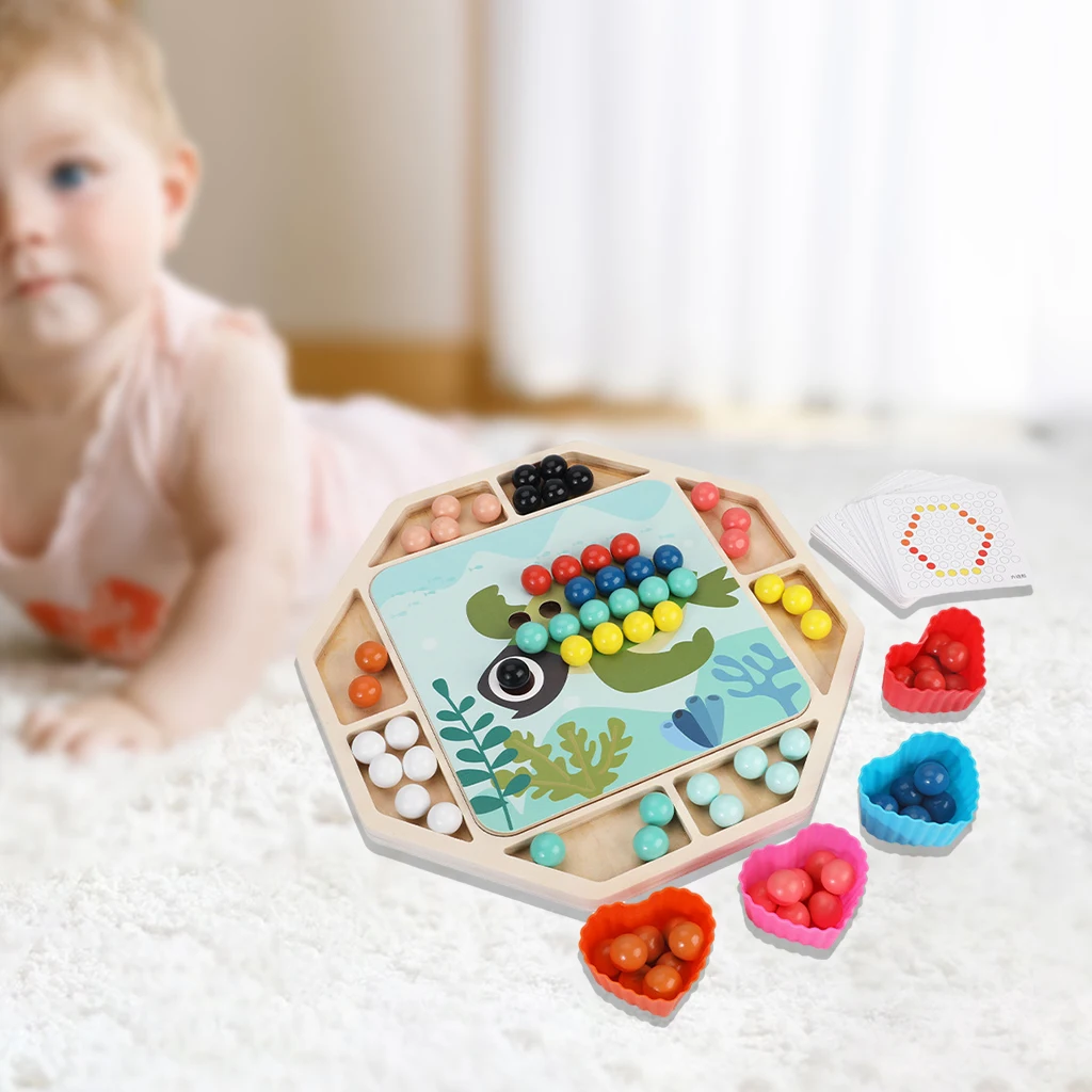 

Wooden Beads Toys Baby Montessori Educational Toys Sorting Matching Clip Chopsticks Beads Game Puzzle Board Toy