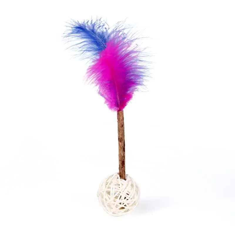 

Dorakitten 1pc Feather Decor Cat Wand Toy Rattan Teeth Cleaning Cat Teaser Wand Cat Bell Ball Toys Pet Supplies Random Color