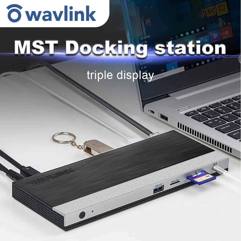 Wavlink USB C док станция MST с тройным дисплеем 4K 60 Гц 2 DP HDMI совместимыми гигабитными