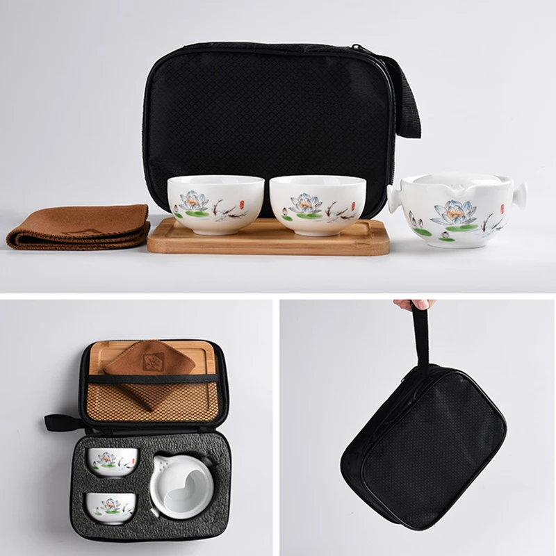 

RUDAO China Ceramics Quick Cup One Pot Two Cup Travel Tea Set Portable 2 People Outdoor Travel Kung Fu Tea Set 152044