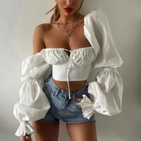 high quality summer crop top women 2021 new arrivals long sleeve white top sexy female crop top for party club night